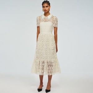 SELF PORTRAIT Rhinestone-embellished lace flared midi dress